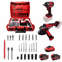 Kit combiné clé à chocs sans fil et meuleuse d'angle 21V, ensemble d'outils électriques au lithium-ion avec boîte à outils, vente en gros par fabricant OEM