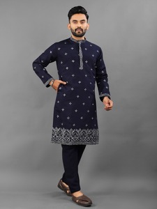 ชุด Kurta ผ้าฝ้ายของผู้ชายคุณภาพพรีเมี่ยมสไตล์ดั้งเดิมออกแบบได้ตามต้องการสำหรับเทศกาลเสื้อผ้าอินเดียแบบคลาสสิก - Product Image 2