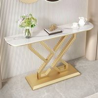 Console Extra Longue de 70,9 Pouces, Table de Canapé Noire et Or avec Plateau en Faux Marbre, Table d'Entrée Longue Moderne avec Cadre Doré