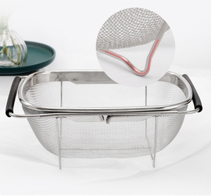 <span class=keywords><strong>Passoire</strong></span> de cuisine ovale avec poignée <span class=keywords><strong>rétractable</strong></span> en acier inoxydable pour le lavage et la vidange des légumes - Product Image 5