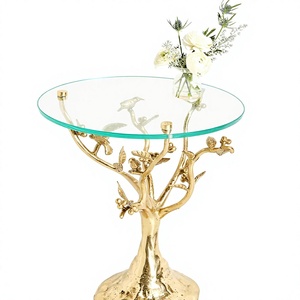 Table console moderne en laiton avec plateau en verre, base sur piédestal faite à la main, meubles contemporains pour salon - Product Image 1