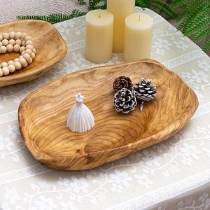 Bandeja de madera de raíz de <span class=keywords><strong>abeto</strong></span> Natural ecológica, plato de madera hecho a mano de 33cm para sándwich, pan, fruta, ensalada, aperitivo - Product Image 4