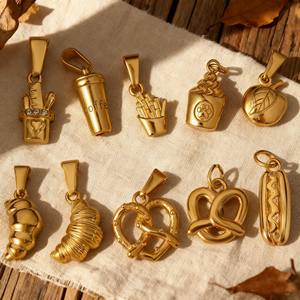 Ciondoli Roma in Acciaio Inossidabile Placcato Oro 18k |   Ciondoli a Forma di Tazza di Caffè, Pretzel e Pasta |   Forniture Impermeabili per Creazione di Gioielli Fai-da-Te e Collane - Product Image 1