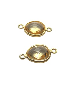 Fait à la main en argent Sterling 925 Double caution à facettes lunette connecteur Citrine Quartz pierres précieuses résultats de bijoux composants en or - Product Image 3