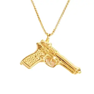 wholesale vintage titanium men gold plated personalize hiphop mini gun necklace stainless steel punk jewelry pendant necklaces