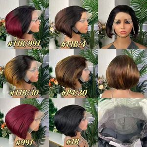 Promotion 26$ Perruques Pixie Lisses Entièrement en Dentelle 13x4, Perruques Courtes Bob SDD 200 grammes avec Mèches, Gris, Blond, 100% Cheveux Humains pour Femme - Product Image 4