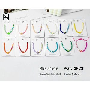 Bracciale con perline in argilla polimerica a forma di fiore, in acciaio inossidabile, fatto a mano, set da 12 pezzi - Product Image 1