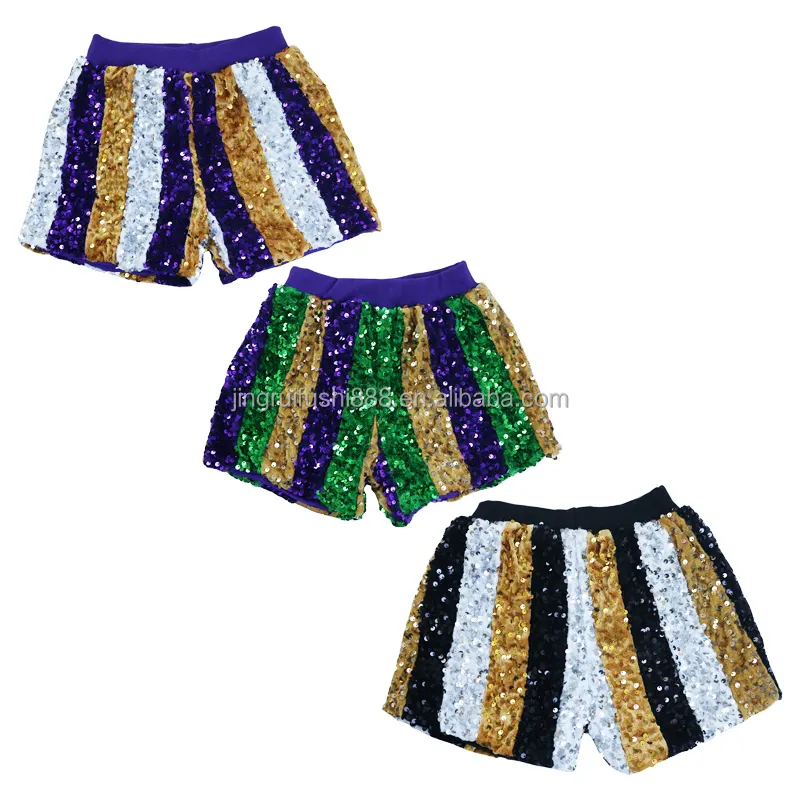 Best Selling Christmas Festival Party Multi Color Spliced Glitter Sequin Knitted Shorts Carnival Kids Girls Hot Pants