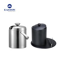 Seau à glace en cuir EASTON pour hôtel avec couvercle et doublure en acier inoxydable pour le refroidissement du champagne, du vin et de la bière, logo personnalisé