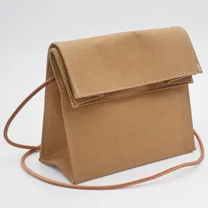 Fabrikant Op Maat Gemaakte Sling Crossbody Unisex Wasbare Kraftpapier Enkele Schoudertas