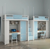 Lit superposé étudiant moderne et durable avec cadre en acier, intégré à un bureau et une armoire, idéal pour les dortoirs universitaires (vente en gros)