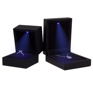 Wholesale luxury black and blue light jewelry box LED light ring box Bracelet Earring Velvet Necklace box customizable logo