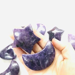 卸売天然民芸品磨かれたクリスタルパームストーンとスタークリスタル彫刻レピドライトハート装飾用 - Product Image 5