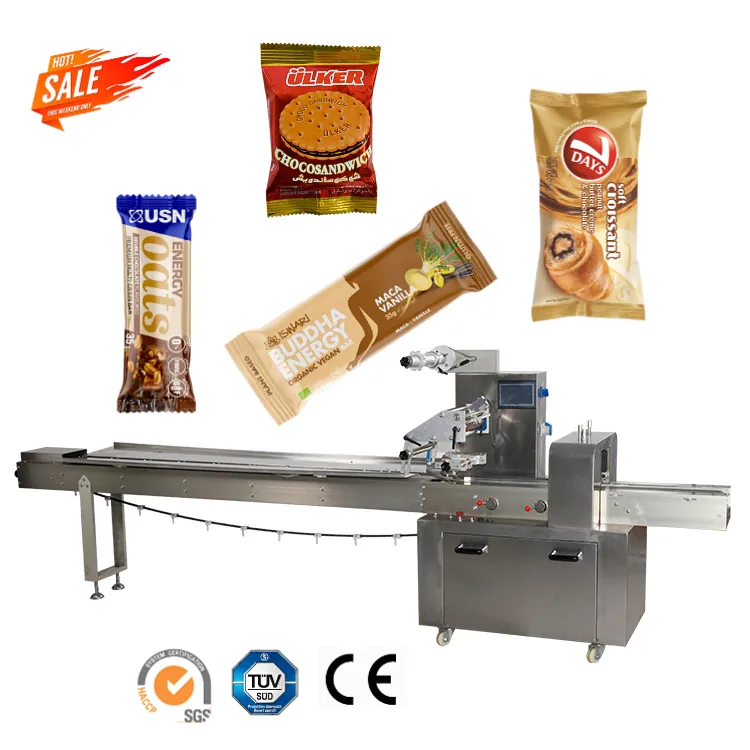 Flowpack Verpakkingsmachine Voor Verpakking Biscuit/Eiwit Bars/Chocolade/Voedsel. Kleine Automatische Wafer Biscuit Verpakking Machine Cookies