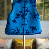 Gilet personnalisé pour femme, nouveau style chinois, bleu, col montant, simple boutonnage, en velours de soie Zhang, modèle 5435