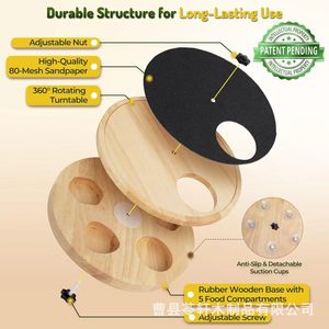 New cross-border style solid wood rotating dog <b>scratching</b> <b>post</b>, food storage box, protects dog's paws, slow-feeding bowl. - Product Image 3