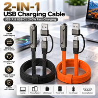 Câble de charge USB C 240W avec adaptateur USB A 2 en 1, support de téléphone pliable rotatif, cordon de charge rapide tressé en nylon de 1,5 m