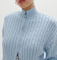 Fabricant de tricots sur mesure, veste décontractée à manches longues, col semi-haut, tricot torsadé, double fermeture éclair, cardigan pour femme, pull