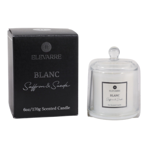 Vela Aromática ELEVARRE Blanc Saffron & Suede de 6oz en Frasco de Vidrio con Tapa - Product Image 2