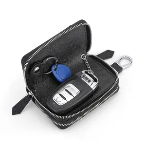 กระเป๋าหนังใส่กุญแจรถสำหรับผู้ชายและผู้หญิง,เคสกุญแจประตูมีซิปสองชั้นความจุขนาดใหญ่สารพัดประโยชน์ใหม่
