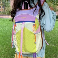 Sac à dos personnalisé avec logo, doublure en denim, couleurs contrastées, style coréen, esthétique haut de gamme, unisexe, grande capacité, pour l'extérieur