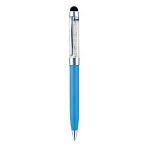 Penna a Sfera Azzurra con Corpo in Plastica Sportivo e Dettagli Metallici, Punta da 1.0mm, Corpo Arancione in Gomma - Product Image 1