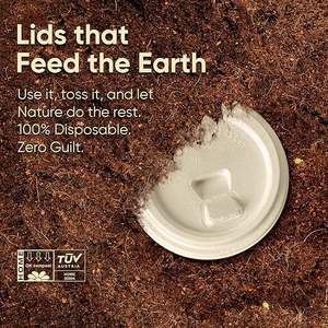 Tapas Compostables para Vasos de 8 oz, Tapas de Bagazo de Caña de Azúcar Libres de Plástico - Product Image 1