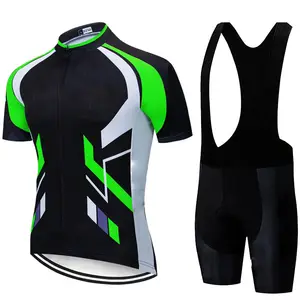 Fluorescent Green Cycling Jersey sets red Bicycle Short Sleeve Cycling Clothing Bike maillot Cycling Jersey Bib shorts for Men