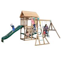 Playhouse en bois extérieur pour tout-petits avec toboggan en plastique Équipement de terrain de jeu pour enfants