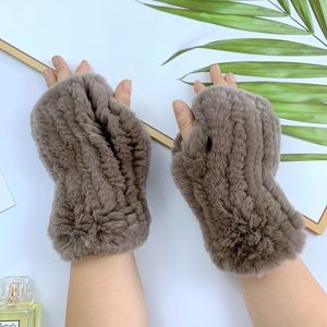 Gants sans doigts en fourrure de lapin Rex véritable, doux et chauds pour l'hiver, mitaines thermiques tricotées à demi-doigts pour femmes, pour la conduite et la frappe au clavier - Product Image 2