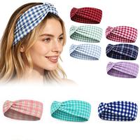 Headband Plaid dengan Logo Custom untuk Wanita, Aksesoris Rambut Lebar, Headband Lucu untuk Rambut Wanita, Hairband Fashion