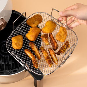 Dubbellaags <span class=keywords><strong>304</strong></span> Roestvrij Staal Vierkant Spiesrek Voor Lucht Friteuse Barbecue Toast & Pizza Bakken, Premium Bbq Metalen Grillmand - Product Image 5