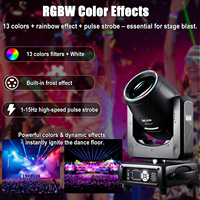 Luz Móvil de Cabeza LED Sharpy de 200W con Anillo Halo RGBWA RGBWauv, 14 Gobos, Prisma, DMX512, Activación por Sonido, para Discotecas, Bares, DJ