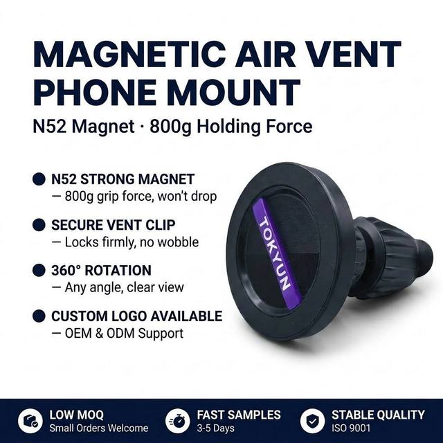 N52 Strong Magnetic Car Phone Holder Universal Air Vent Mount 360 Rotation Car Phone Stand OEM Custom Logo Wholesale Factory