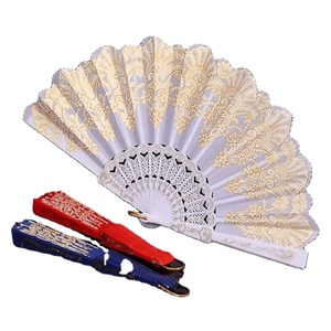 Abanico Plegable Deportivo de 23 cm, Ecológico y Duradero, con Logotipo Personalizado, Diseño de Flores con Polvo Dorado, de Plástico, para Bodas y Fiestas - Product Image 1