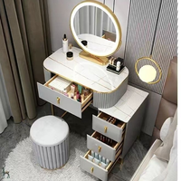Coiffeuse extensible avec miroir LED, plateau en pierre frittée et tiroirs de rangement spacieux pour le maquillage
