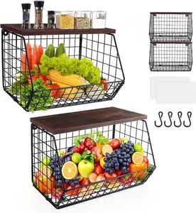 2Pcs Stackable Wall-Mounted And Countertop Fruit Basket Onion Storage Wire Mesh Basket