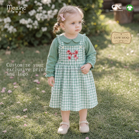 Ensemble de vêtements 2 pièces pour filles, haut à col Peter Pan, jupe à bretelles à carreaux, tenue en tissu gingham vert avec nœud
