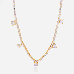 Collar de tenis geométrico de circonita con corte princesa y cadena de oro, unisex, para uso diario - Product Image 1