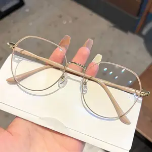 नई शैली धातु फ्रेम गोल विंटेज महिला शैम्पेन आईवियर चश्मा महिलाओं के लिए एंटी ब्लू-रे डिजाइनर चश्मा
