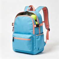 Sac à dos de tennis junior bleu corail, sac de raquette avec poche doublée pour balles, poche latérale, sangle de poitrine pour enfants et débutants