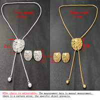 Ensemble collier et boucles d'oreilles plaqués or 18 carats pour femmes, chaîne longue de 85 cm, couleur or Dubaï, couleur argent, bijoux, longueur réglable, 3 pièces