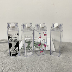 17oz 500ml 34oz 1000ml Milk Carton <strong>Double</strong> <strong>Wall</strong> Clear Acrylic Plastic Personalized Water Bottle Leakproof Square Milk <strong>Box</strong> - Product Image 1