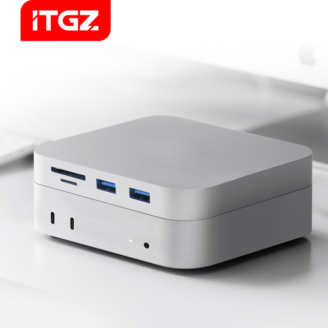 ITGZ Mac Mini M4 Docking Station 6-in-1 Aluminum Multiport Hub Dual M.2 NVMe SSD Slots