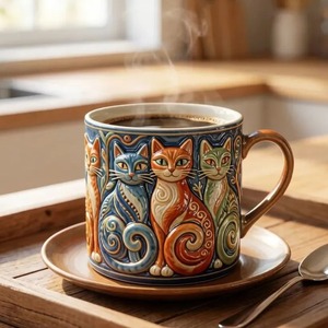 Taza de Café de Cerámica 3D con Diseño de Gato, 400 ml, con Cuchara de Gato, Taza de Regalo Original <span class=keywords><strong>para</strong></span> Amantes de los Gatos, Mujeres, Niñas, Cocina, Oficina - Product Image 1