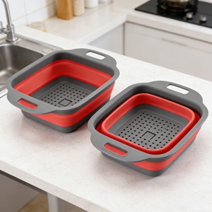 Passoire pliable en silicone pour fruits et légumes, panier de lavage, égouttoir pliable avec poignée - Product Image 2