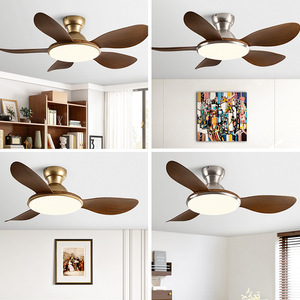Ceiling Fan Light With Led Integrated Flush Mount For Living Room Bedroom 220V Wooden Blades Vintage Style - Product Image 1
