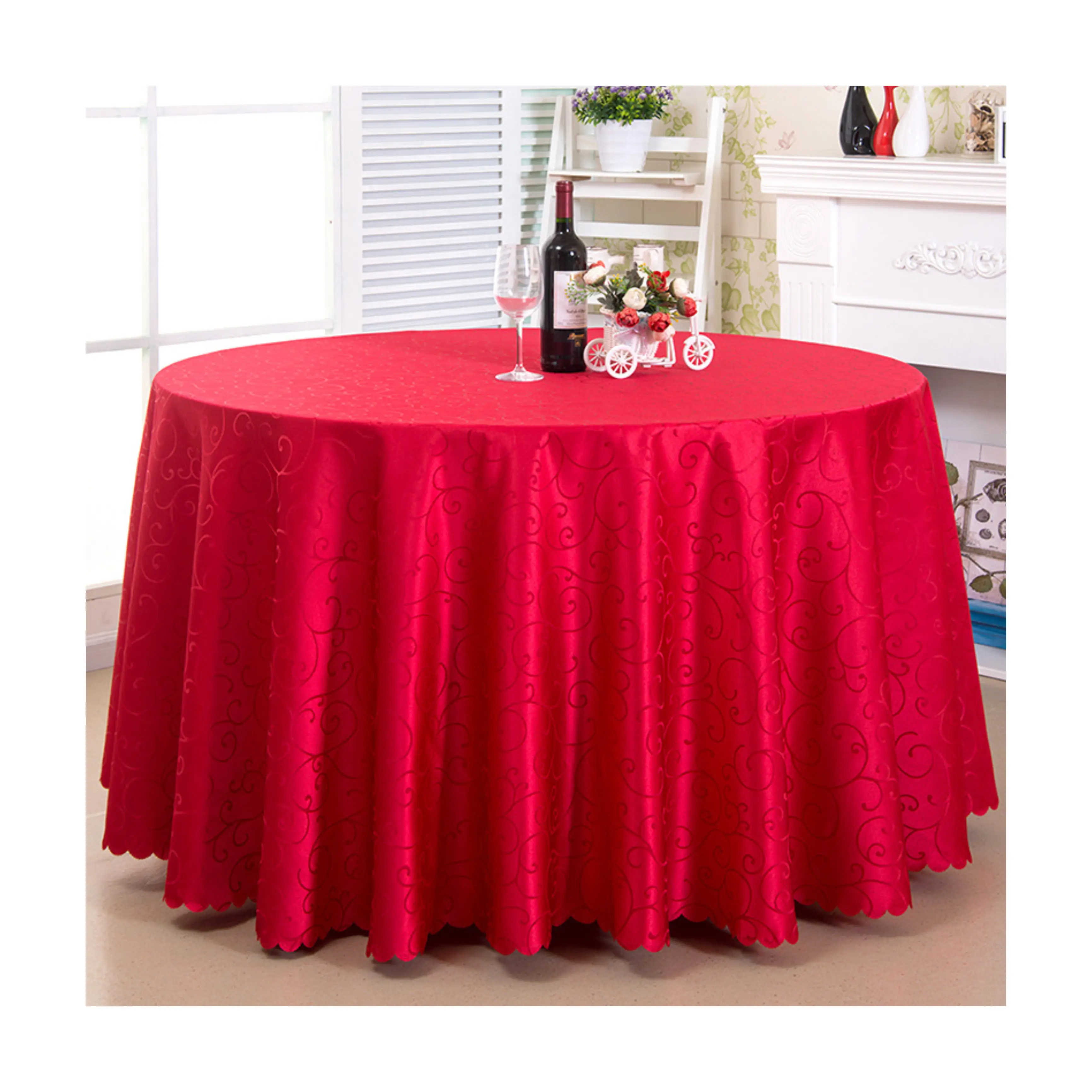 Nappe de mariage rouge brodée, ronde, en Jacquard Polyester, luxueuse décoration de Banquet, vente en gros,