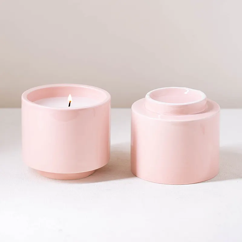 YUANWANG-maceta Bougie personalizada, vela de cerámica esmaltada rosa, tarro para velas, vela de lujo para decoración de boda y hogar