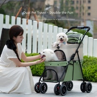 Poussette pour animaux de compagnie à double couche détachable - Légère, pliable, transporteur de voyage portable à 2 niveaux pour chats et chiens